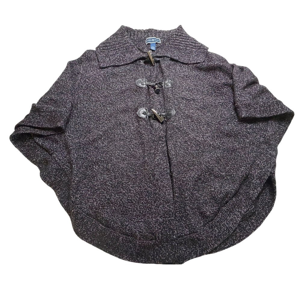 Karen Scott Womens Gray Marled Knit Toggle Front Poncho Sweater M/L